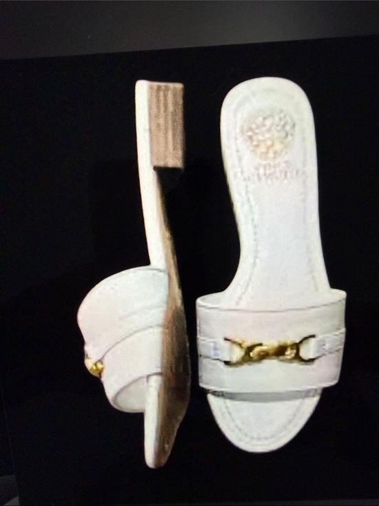 Vince Camuto Shoes - Vince Camuto White Leather Slide Sandals with Gold Hardware